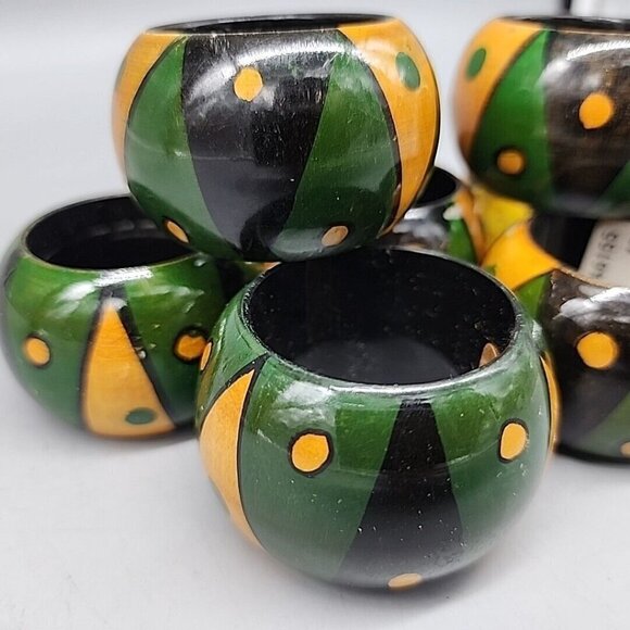 Vintage Hand Painted Decorative Wooden Napkin Rings made in India X7 African - Picture 3 of 5